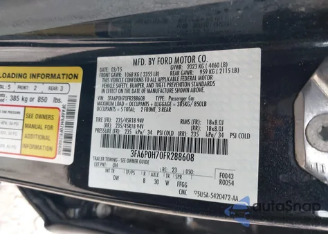 2015 Ford Fusion Se из США, поврежденный, VIN 3FA6P0H70FR288608